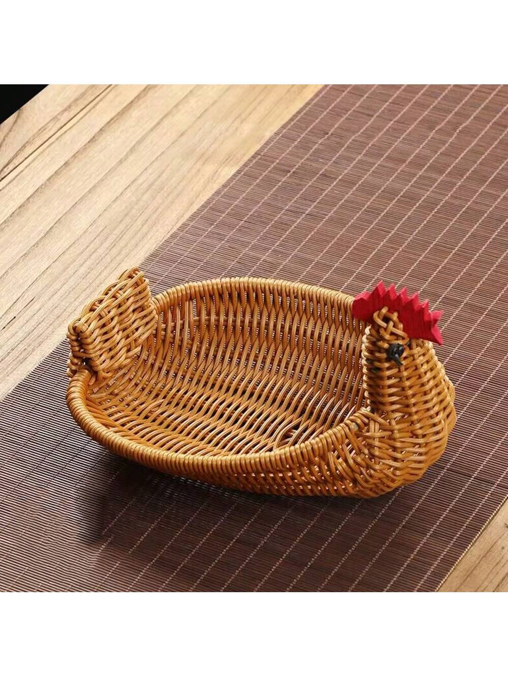 سلة محبوكة يدوياً بتصميم الغزال، سلة تخزين فاكهة وخضروات من الروطان المقلد، سلة خبز لغرفة المعيشة المنزلية، صينية تخزين الوجبات الخفيفة والمكسرات، سلة حماية الطعام، منظم تخزين متعدد الوظائف للمطعم أو المنزل أو الأنشطة الخارجية (3 مقاسات متاحة)