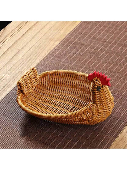 سلة محبوكة يدوياً بتصميم الغزال، سلة تخزين فاكهة وخضروات من الروطان المقلد، سلة خبز لغرفة المعيشة المنزلية، صينية تخزين الوجبات الخفيفة والمكسرات، سلة حماية الطعام، منظم تخزين متعدد الوظائف للمطعم أو المنزل أو الأنشطة الخارجية (3 مقاسات متاحة)