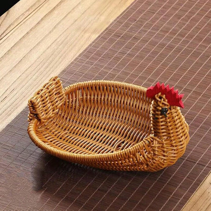 سلة محبوكة يدوياً بتصميم الغزال، سلة تخزين فاكهة وخضروات من الروطان المقلد، سلة خبز لغرفة المعيشة المنزلية، صينية تخزين الوجبات الخفيفة والمكسرات، سلة حماية الطعام، منظم تخزين متعدد الوظائف للمطعم أو المنزل أو الأنشطة الخارجية (3 مقاسات متاحة)