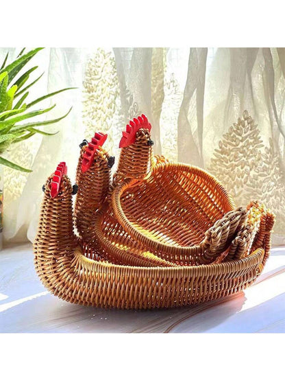 سلة محبوكة يدوياً بتصميم الغزال، سلة تخزين فاكهة وخضروات من الروطان المقلد، سلة خبز لغرفة المعيشة المنزلية، صينية تخزين الوجبات الخفيفة والمكسرات، سلة حماية الطعام، منظم تخزين متعدد الوظائف للمطعم أو المنزل أو الأنشطة الخارجية (3 مقاسات متاحة)