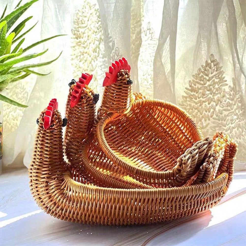 سلة محبوكة يدوياً بتصميم الغزال، سلة تخزين فاكهة وخضروات من الروطان المقلد، سلة خبز لغرفة المعيشة المنزلية، صينية تخزين الوجبات الخفيفة والمكسرات، سلة حماية الطعام، منظم تخزين متعدد الوظائف للمطعم أو المنزل أو الأنشطة الخارجية (3 مقاسات متاحة)