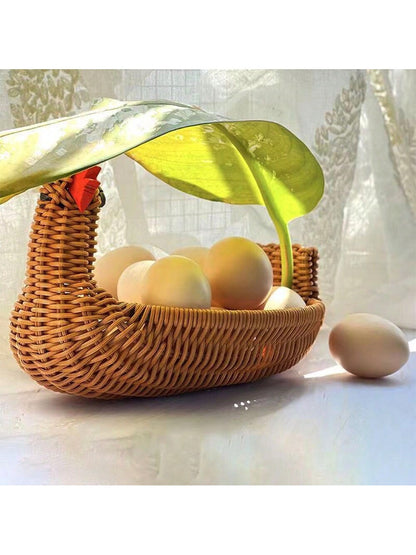 سلة محبوكة يدوياً بتصميم الغزال، سلة تخزين فاكهة وخضروات من الروطان المقلد، سلة خبز لغرفة المعيشة المنزلية، صينية تخزين الوجبات الخفيفة والمكسرات، سلة حماية الطعام، منظم تخزين متعدد الوظائف للمطعم أو المنزل أو الأنشطة الخارجية (3 مقاسات متاحة)