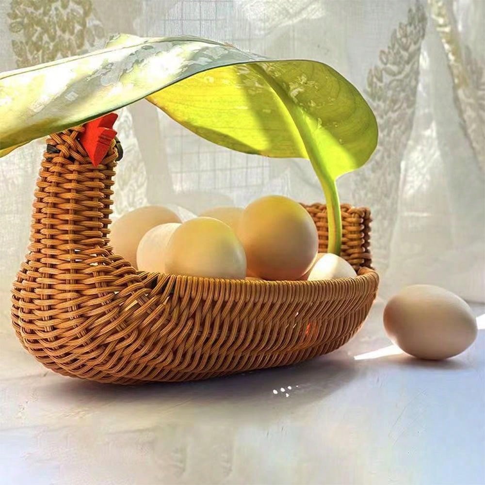 سلة محبوكة يدوياً بتصميم الغزال، سلة تخزين فاكهة وخضروات من الروطان المقلد، سلة خبز لغرفة المعيشة المنزلية، صينية تخزين الوجبات الخفيفة والمكسرات، سلة حماية الطعام، منظم تخزين متعدد الوظائف للمطعم أو المنزل أو الأنشطة الخارجية (3 مقاسات متاحة)