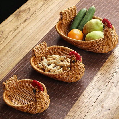 سلة محبوكة يدوياً بتصميم الغزال، سلة تخزين فاكهة وخضروات من الروطان المقلد، سلة خبز لغرفة المعيشة المنزلية، صينية تخزين الوجبات الخفيفة والمكسرات، سلة حماية الطعام، منظم تخزين متعدد الوظائف للمطعم أو المنزل أو الأنشطة الخارجية (3 مقاسات متاحة)