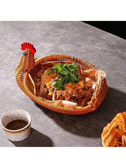 سلة محبوكة يدوياً بتصميم الغزال، سلة تخزين فاكهة وخضروات من الروطان المقلد، سلة خبز لغرفة المعيشة المنزلية، صينية تخزين الوجبات الخفيفة والمكسرات، سلة حماية الطعام، منظم تخزين متعدد الوظائف للمطعم أو المنزل أو الأنشطة الخارجية (3 مقاسات متاحة)