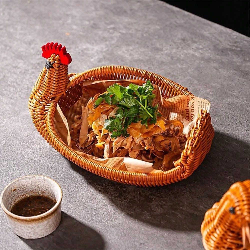 سلة محبوكة يدوياً بتصميم الغزال، سلة تخزين فاكهة وخضروات من الروطان المقلد، سلة خبز لغرفة المعيشة المنزلية، صينية تخزين الوجبات الخفيفة والمكسرات، سلة حماية الطعام، منظم تخزين متعدد الوظائف للمطعم أو المنزل أو الأنشطة الخارجية (3 مقاسات متاحة)