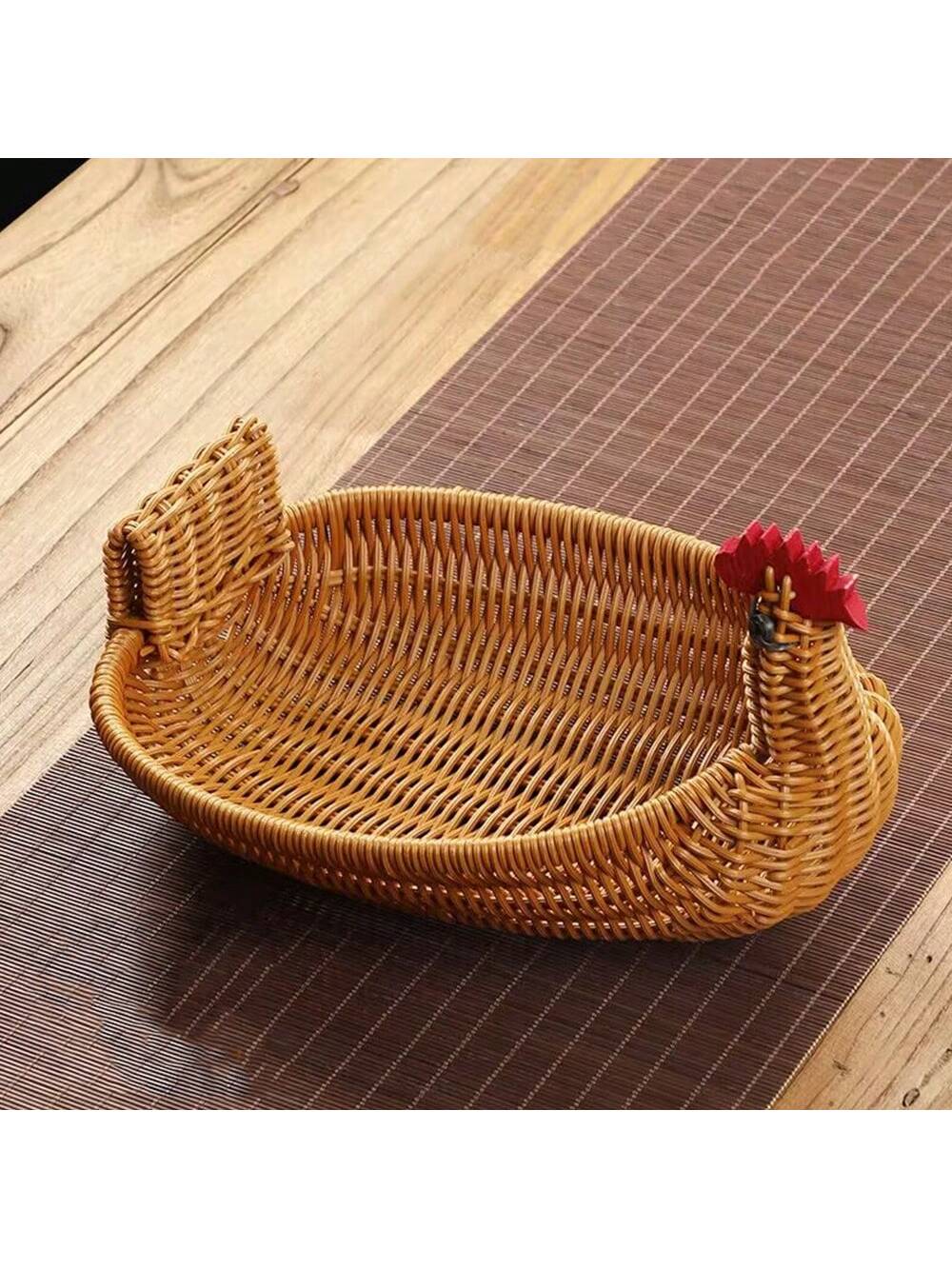 سلة محبوكة يدوياً بتصميم الغزال، سلة تخزين فاكهة وخضروات من الروطان المقلد، سلة خبز لغرفة المعيشة المنزلية، صينية تخزين الوجبات الخفيفة والمكسرات، سلة حماية الطعام، منظم تخزين متعدد الوظائف للمطعم أو المنزل أو الأنشطة الخارجية (3 مقاسات متاحة)