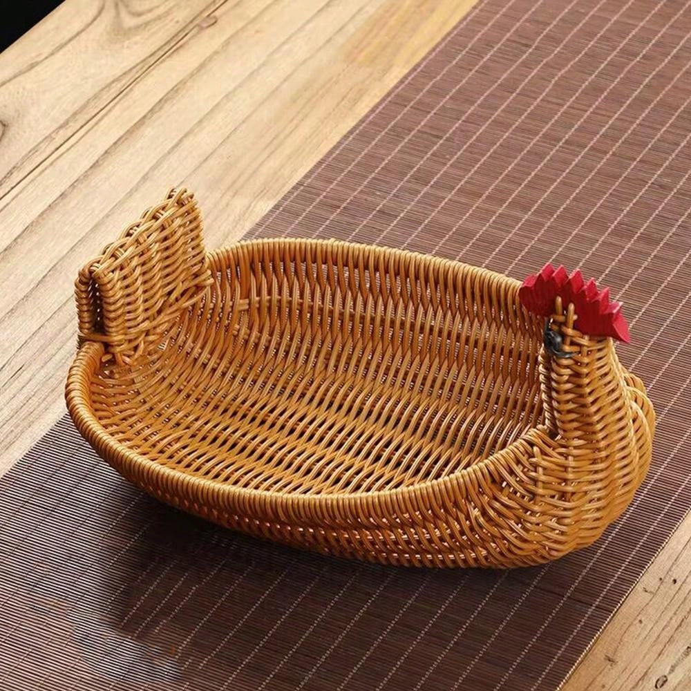 سلة محبوكة يدوياً بتصميم الغزال، سلة تخزين فاكهة وخضروات من الروطان المقلد، سلة خبز لغرفة المعيشة المنزلية، صينية تخزين الوجبات الخفيفة والمكسرات، سلة حماية الطعام، منظم تخزين متعدد الوظائف للمطعم أو المنزل أو الأنشطة الخارجية (3 مقاسات متاحة)
