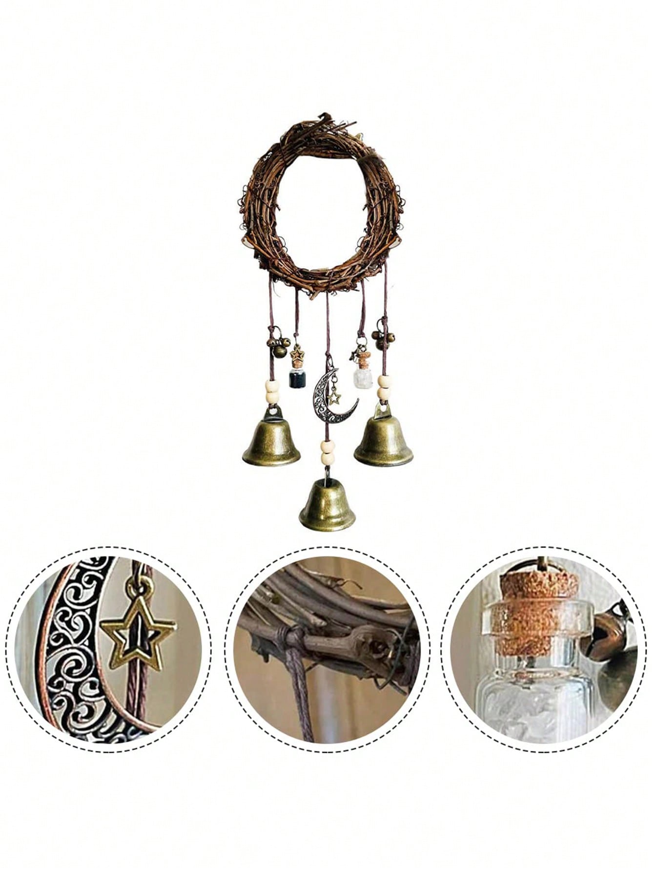 جرس زهرة الرتان الجدارية الباب المعلق مقبض الباب جرس ديكوري