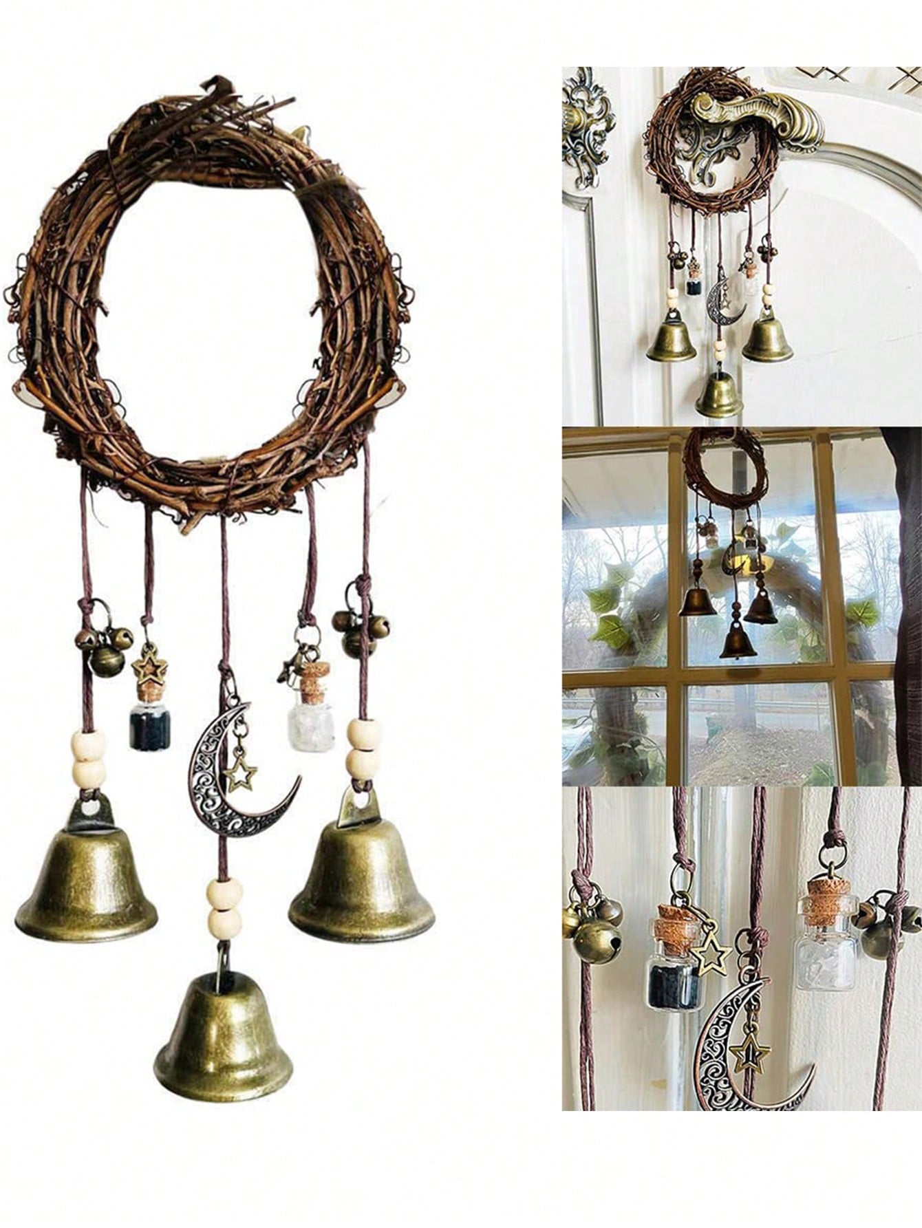 جرس زهرة الرتان الجدارية الباب المعلق مقبض الباب جرس ديكوري