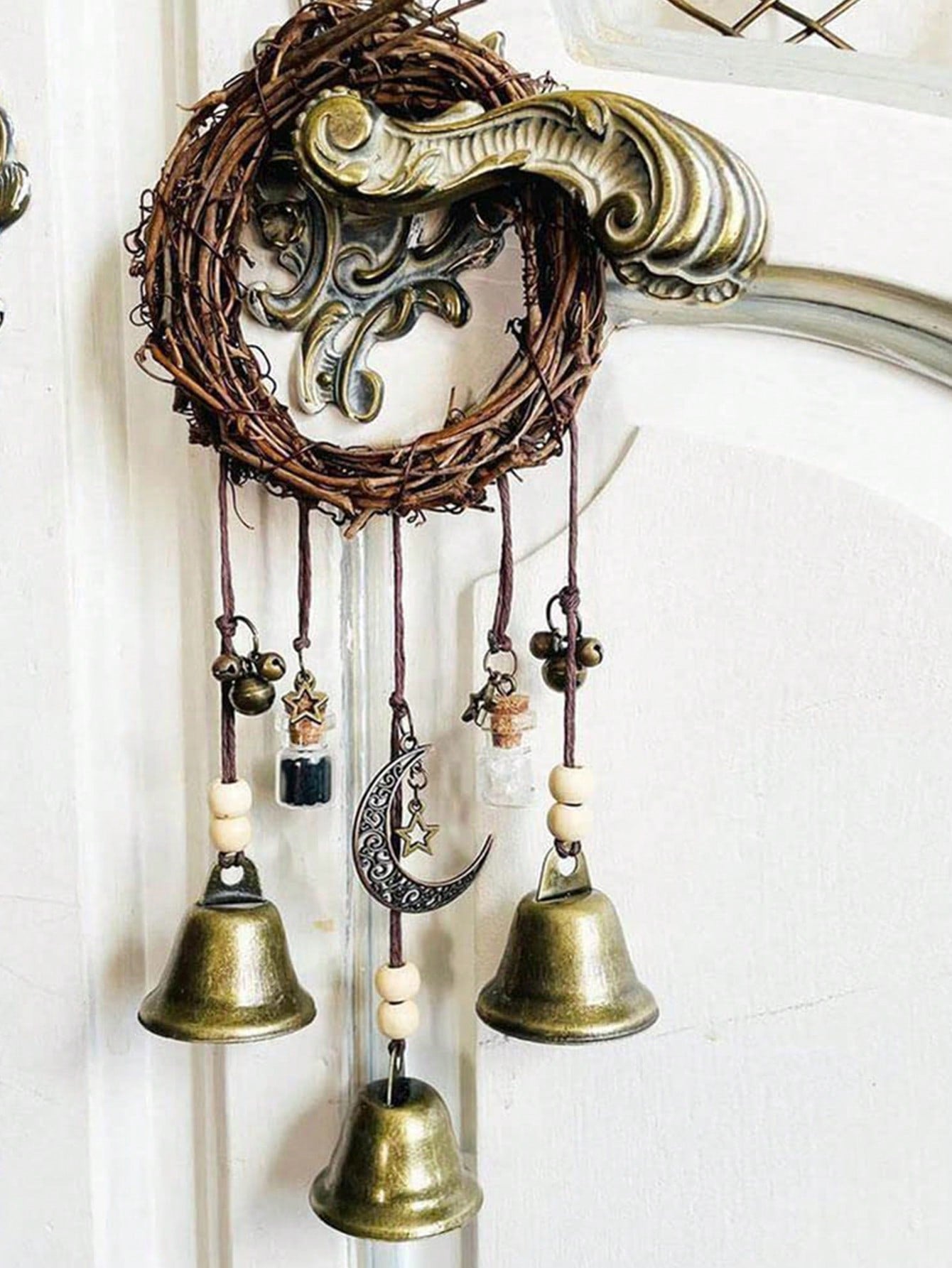 جرس زهرة الرتان الجدارية الباب المعلق مقبض الباب جرس ديكوري