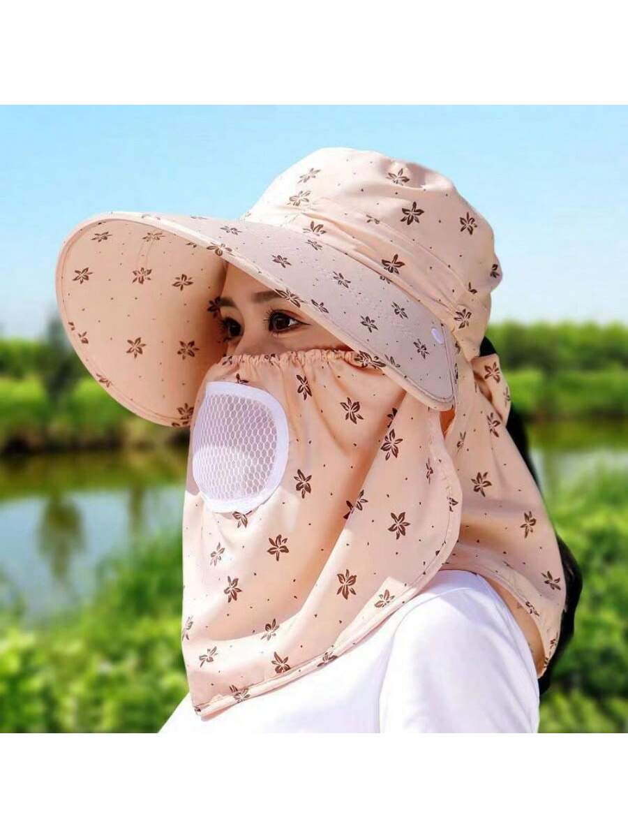 قبعة شمسية للنساء مع وشاح وكمامة لجمع الشاي في الصيف ،قبعة شمس خفيفة للجري وركوب الدراجات في الهواء الطلق ،قبعة وقاية من الأشعة فوق البنفسجية