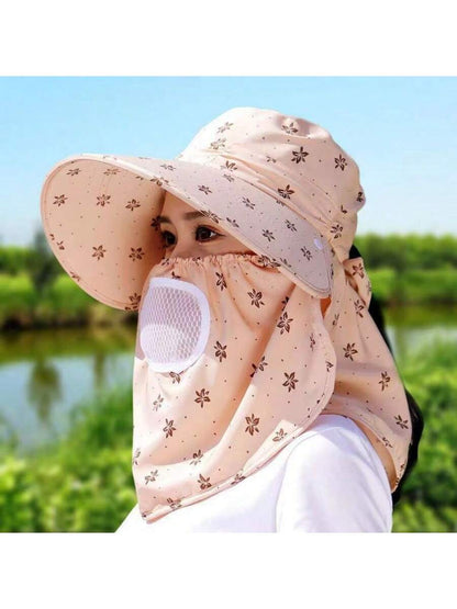 قبعة شمسية للنساء مع وشاح وكمامة لجمع الشاي في الصيف ،قبعة شمس خفيفة للجري وركوب الدراجات في الهواء الطلق ،قبعة وقاية من الأشعة فوق البنفسجية