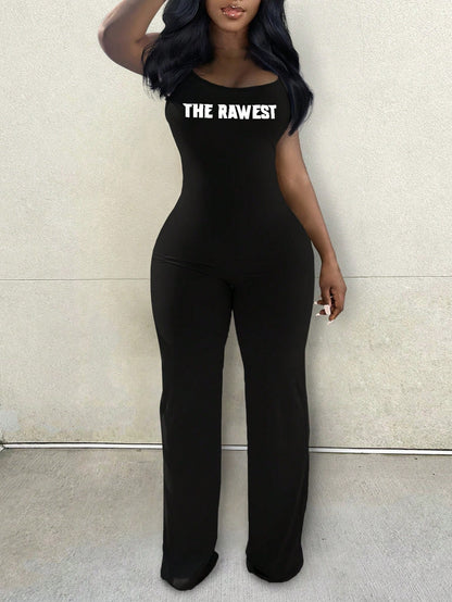 بدلة قصيرة نسائية غير رسمية بدون أكمام مطبوع عليها كلمات للاستخدام اليومي في فصل الصيف