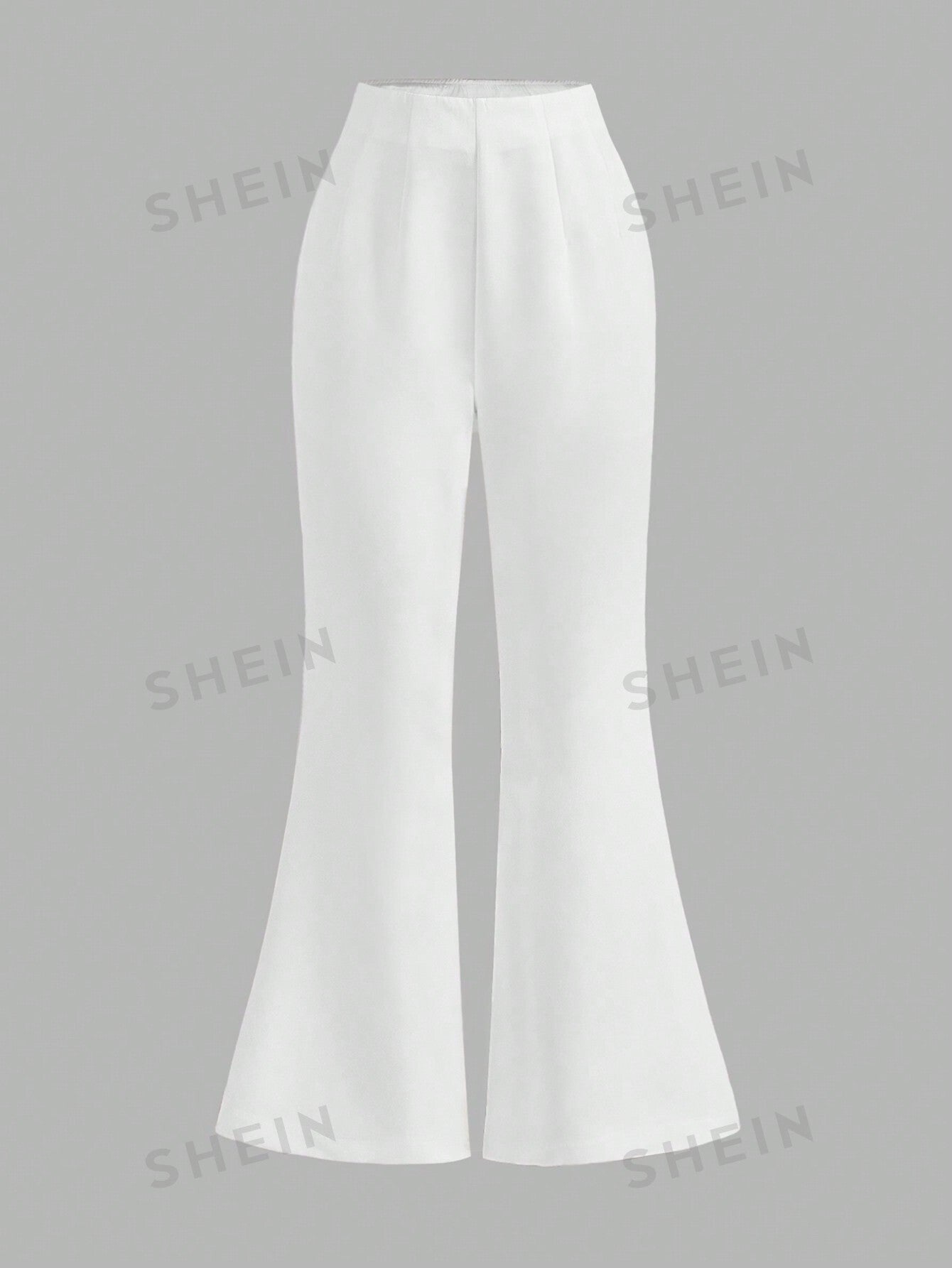 سروال نسائي عالي الخصر عريض مطوي بأسفل بسيط وأنيق بلون صلب