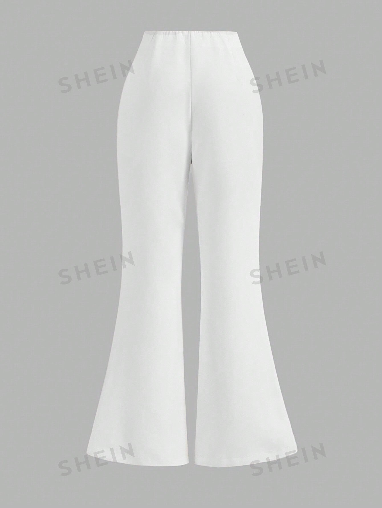 سروال نسائي عالي الخصر عريض مطوي بأسفل بسيط وأنيق بلون صلب