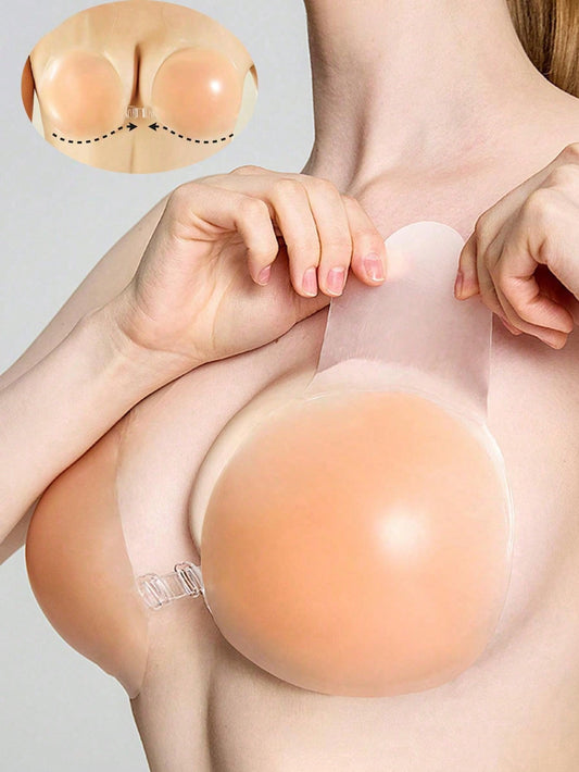 زوج من لاصقات ثدي السيليكون لرفع الصدر باللون المشمشي والشكل الكروي للنساء