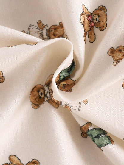 فستان ليلي محبوك لطفلة رضيعة بنمط دب كرتوني بارز ورقبة بفقاعات وحاشية بطبقات زخرفية