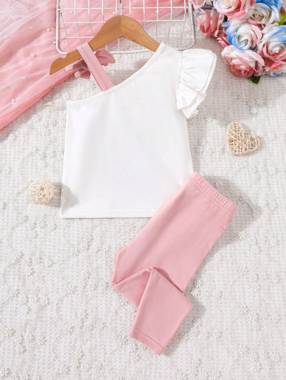 مجموعة بنات رضع للصيف، بلوزة مطبوعة بنمط كرتوني وبنطلون طويل مناسب مع خصر مرن، مناسب للصيف