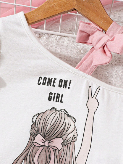 مجموعة بنات رضع للصيف، بلوزة مطبوعة بنمط كرتوني وبنطلون طويل مناسب مع خصر مرن، مناسب للصيف