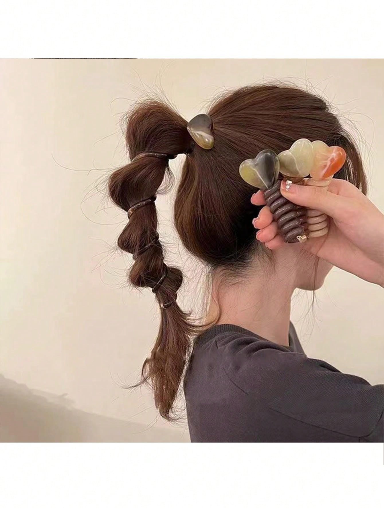 ربطة شعر على شكل قلب من سلك الهاتف قطعة واحدة، مناسبة لاكسسوارات تصفيفات الشعر المضفر