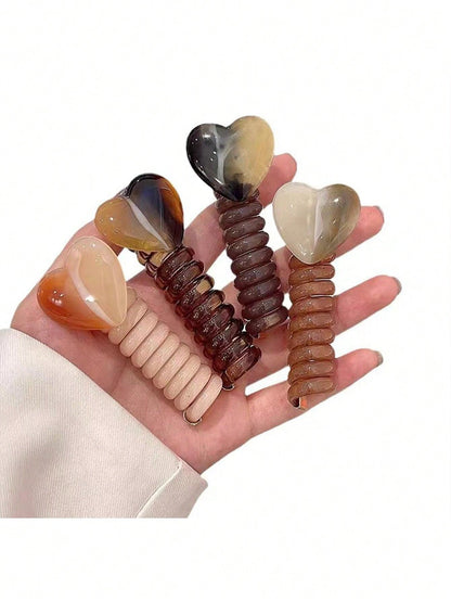 ربطة شعر على شكل قلب من سلك الهاتف قطعة واحدة، مناسبة لاكسسوارات تصفيفات الشعر المضفر