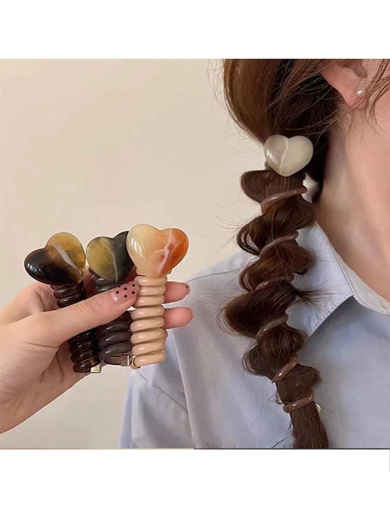 ربطة شعر على شكل قلب من سلك الهاتف قطعة واحدة، مناسبة لاكسسوارات تصفيفات الشعر المضفر