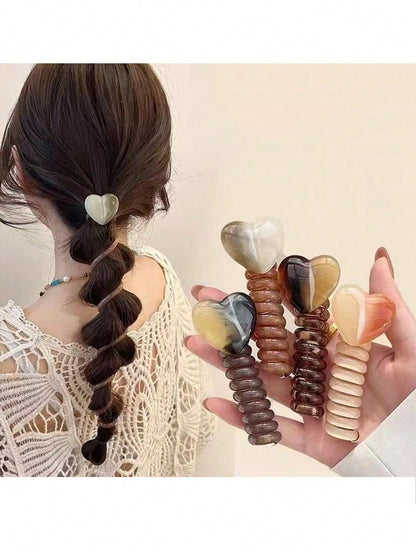 ربطة شعر على شكل قلب من سلك الهاتف قطعة واحدة، مناسبة لاكسسوارات تصفيفات الشعر المضفر