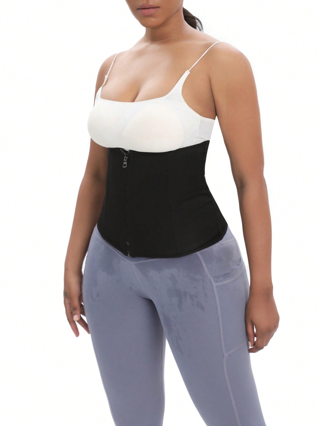 حزام رياضي خارجي قطعة واحدة ضاغط للخصر قابل للتعديل بإبزيم وسحاب