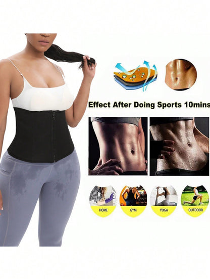حزام رياضي خارجي قطعة واحدة ضاغط للخصر قابل للتعديل بإبزيم وسحاب، حزام خصر تعرق صيفي ساخن مع حامل داعم للتشكيل