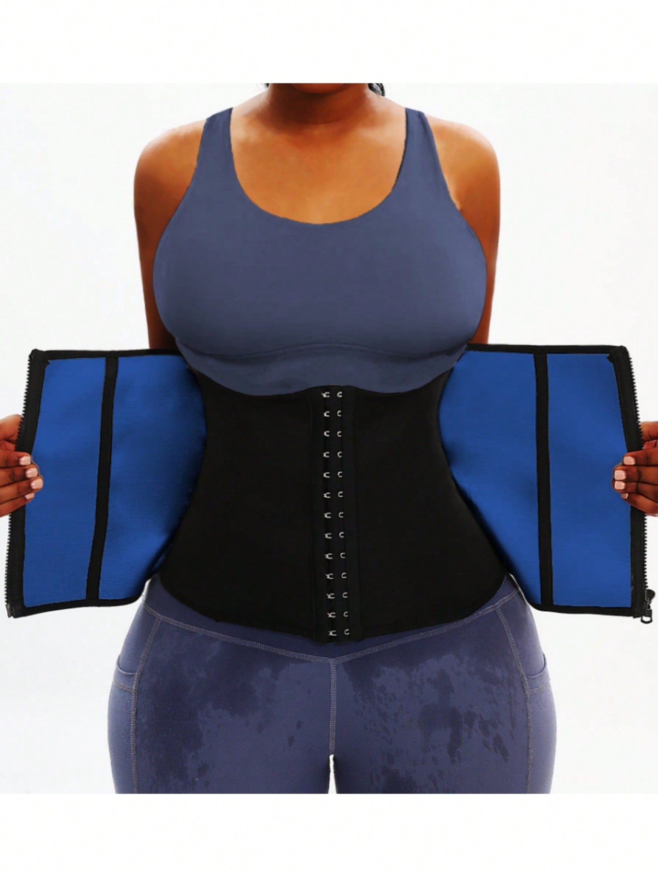 حزام رياضي خارجي قطعة واحدة ضاغط للخصر قابل للتعديل بإبزيم وسحاب، حزام خصر تعرق صيفي ساخن مع حامل داعم للتشكيل