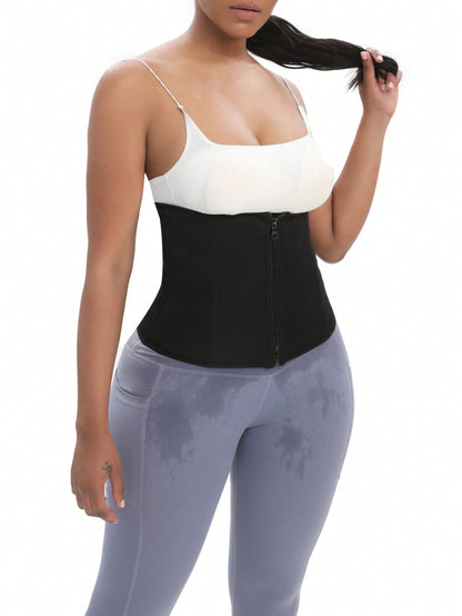 حزام رياضي خارجي قطعة واحدة ضاغط للخصر قابل للتعديل بإبزيم وسحاب