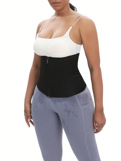 حزام رياضي خارجي قطعة واحدة ضاغط للخصر قابل للتعديل بإبزيم وسحاب