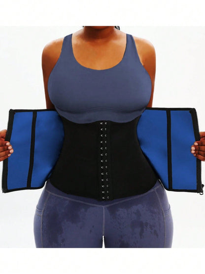 حزام رياضي خارجي قطعة واحدة ضاغط للخصر قابل للتعديل بإبزيم وسحاب، حزام خصر تعرق صيفي ساخن مع حامل داعم للتشكيل