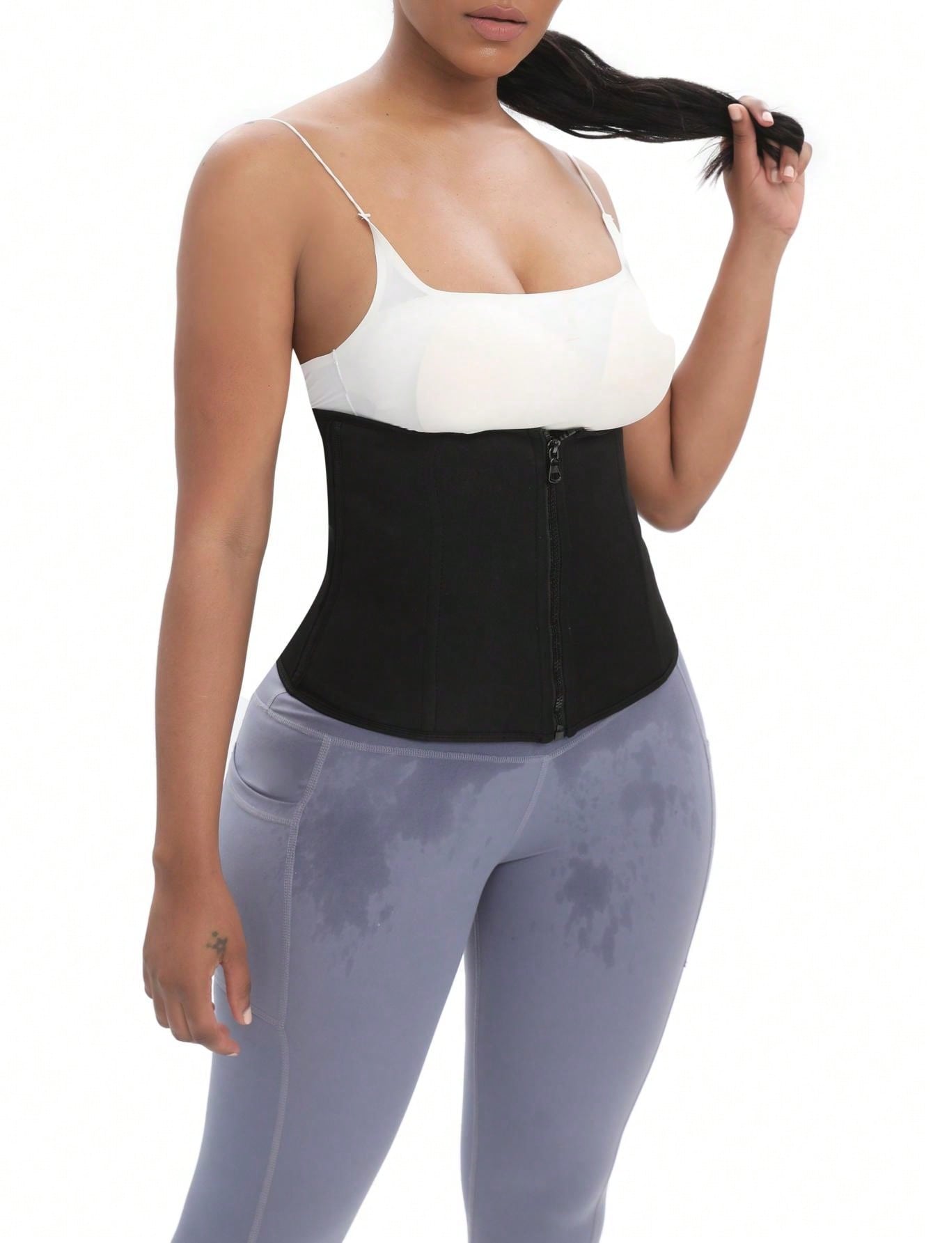 حزام رياضي خارجي قطعة واحدة ضاغط للخصر قابل للتعديل بإبزيم وسحاب، حزام خصر تعرق صيفي ساخن مع حامل داعم للتشكيل