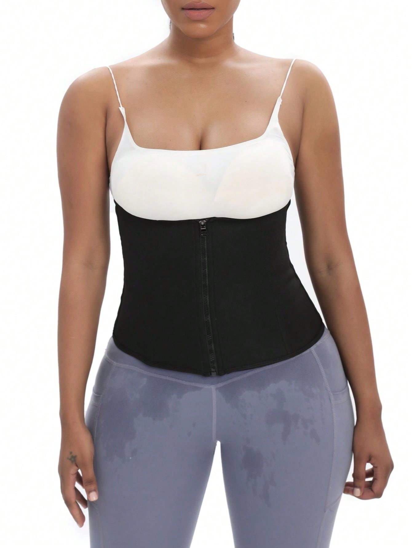 حزام رياضي خارجي قطعة واحدة ضاغط للخصر قابل للتعديل بإبزيم وسحاب