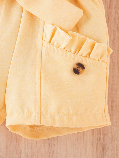 مجموعة ملابس علوية بناتية ربيعية-صيفية بدون أكمام وأربطة صغيرة وسروال قصير بحزام خصر للأزياء الصيفية للفتيات الرضع الأنيقات والعارضات