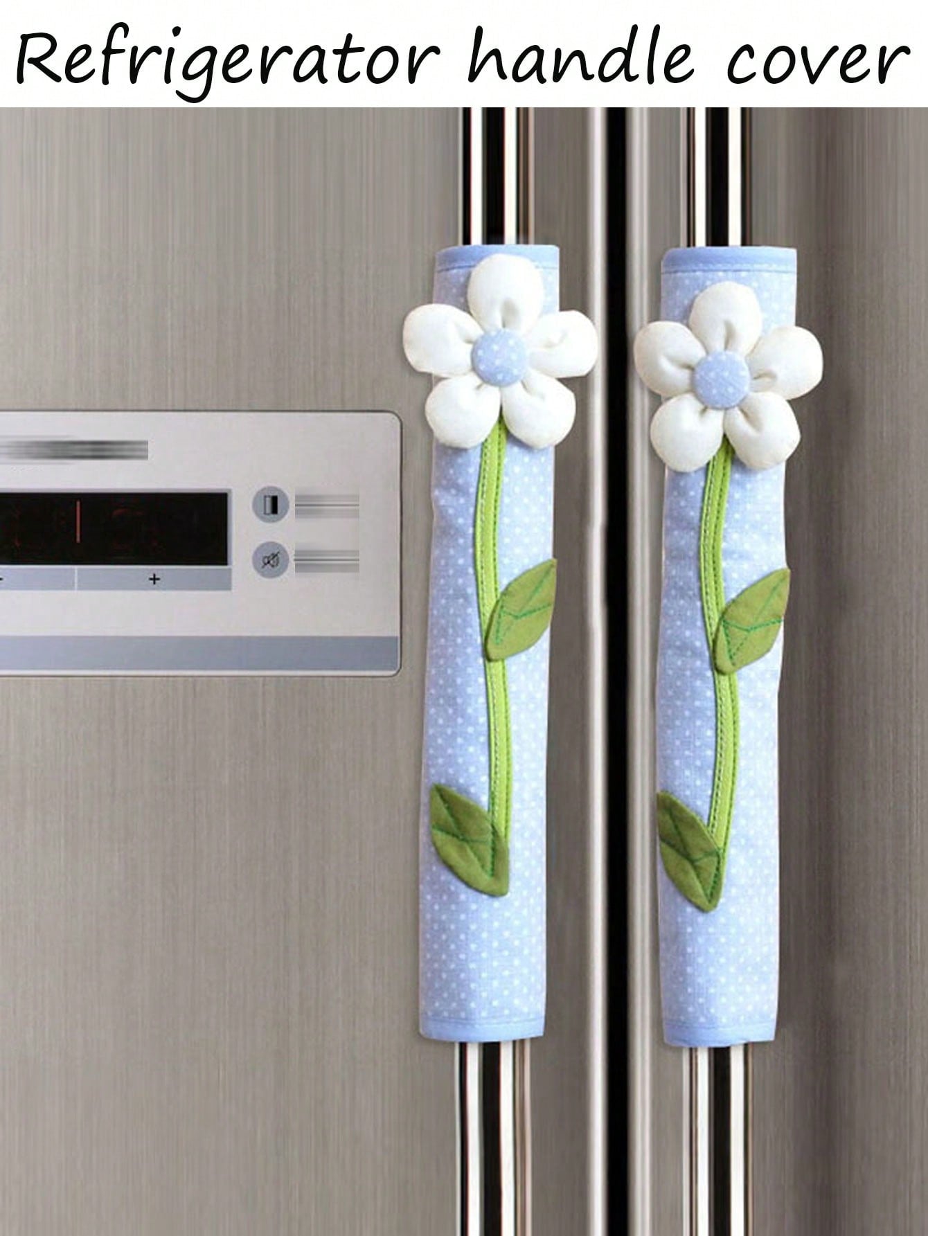 غطاء مقبض ثلاجة ذو بابين مصنوع من نسيج بنمط نقطة الشمس و الزهور يحمي من البرد والغبا