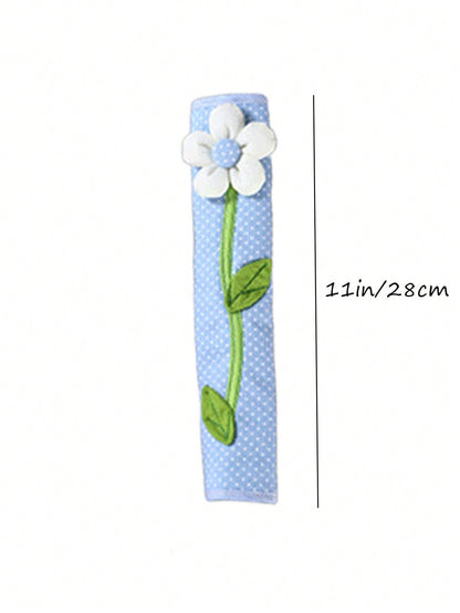 غطاء مقبض ثلاجة ذو بابين مصنوع من نسيج بنمط نقطة الشمس و الزهور يحمي من البرد والغبا