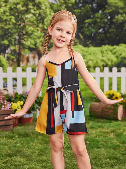 رومبير كامي بحزام وبالوان متجانسة للبنات الصغار