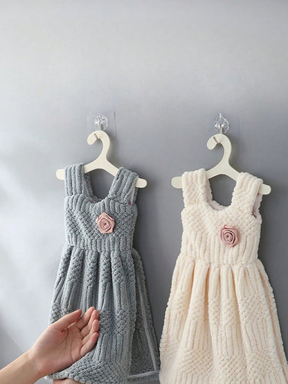 قطعة واحدة من منشفة يد مخملية مرجانية مع علاقة ملابس، تصميم تنورة لطيفة وسميكة ماصة لتجفيف اليدين