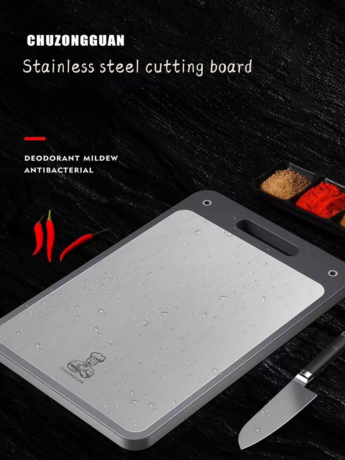 لوح قطع مزدوج من الفولاذ المقاوم للصدأ قابل للثني للمنزل، لوح تقطيع مطبخي سميك مضاد للبكتيريا و العفن مع صينية بلاستيكية