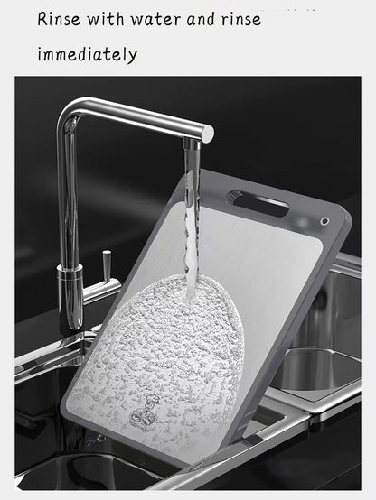 لوح قطع مزدوج من الفولاذ المقاوم للصدأ قابل للثني للمنزل، لوح تقطيع مطبخي سميك مضاد للبكتيريا و العفن مع صينية بلاستيكية