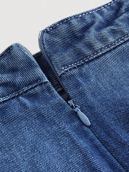 تنورة جينز قصيرة بلون أزرق فاتح عالية الخصر مع عقدة للنساء