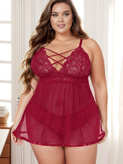 أطقم ملابس داخلية نسائية بمقاسات كبيرة، قميص بيبي دول مثير مفتوح الظهر من الدانتيل