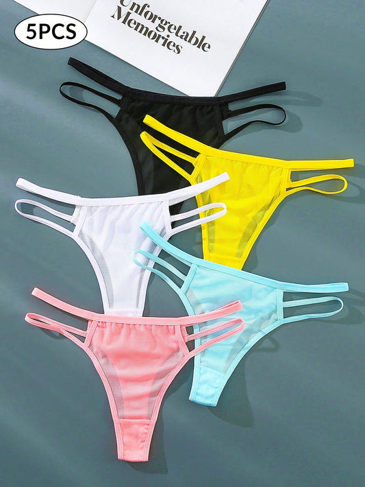طقم من 5قطع سراويل داخلية فتحة مفتوحة نسائية مريحة ومنفذة للهواء بألوان صلبة بسيطة وأنيقة