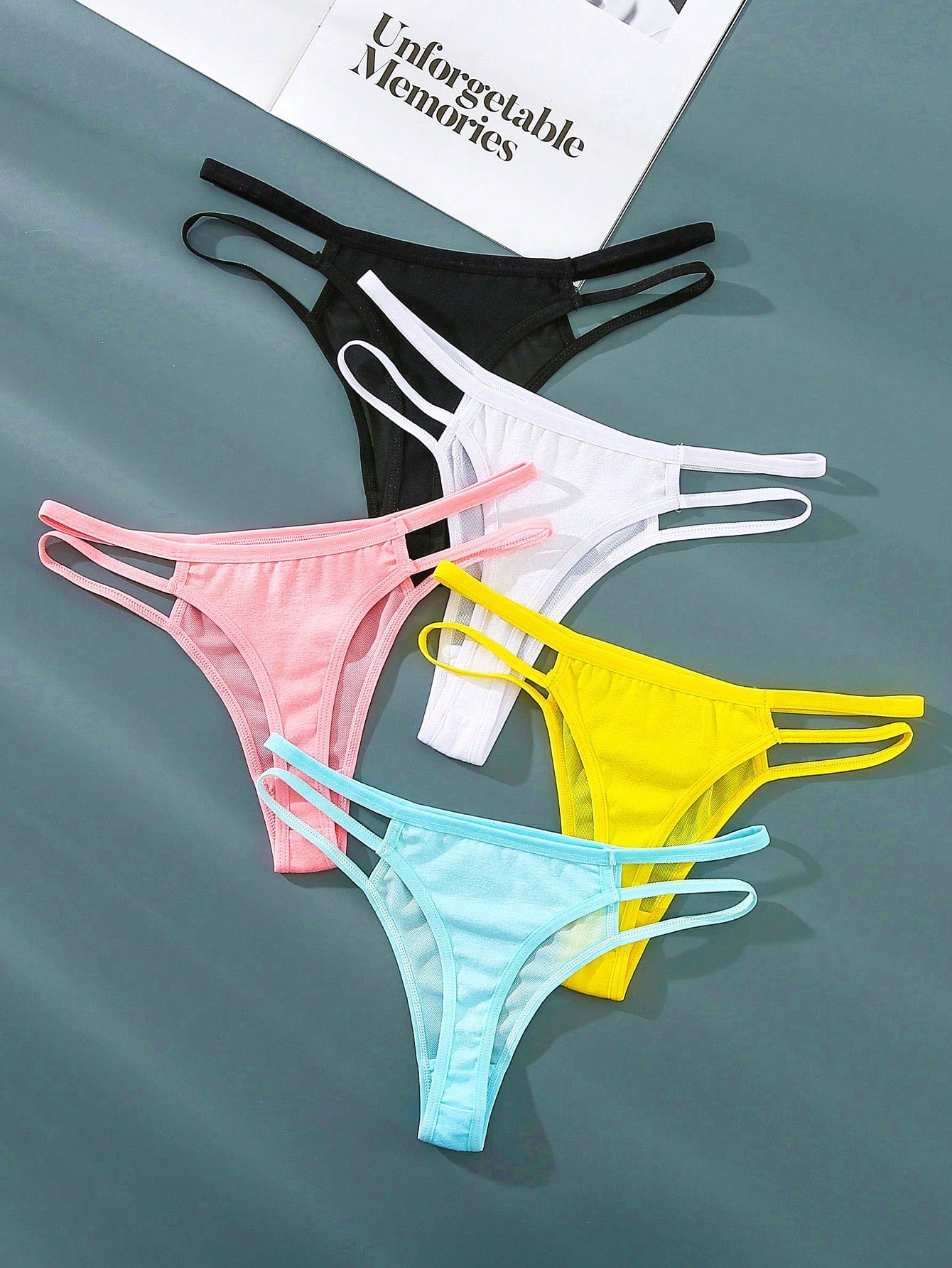 طقم من 5قطع سراويل داخلية فتحة مفتوحة نسائية مريحة ومنفذة للهواء بألوان صلبة بسيطة وأنيقة