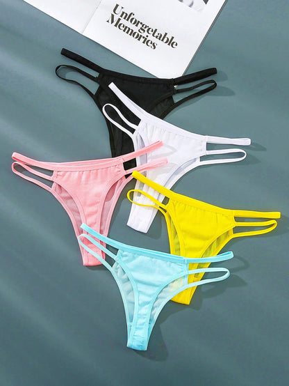 طقم من 5قطع سراويل داخلية فتحة مفتوحة نسائية مريحة ومنفذة للهواء بألوان صلبة بسيطة وأنيقة