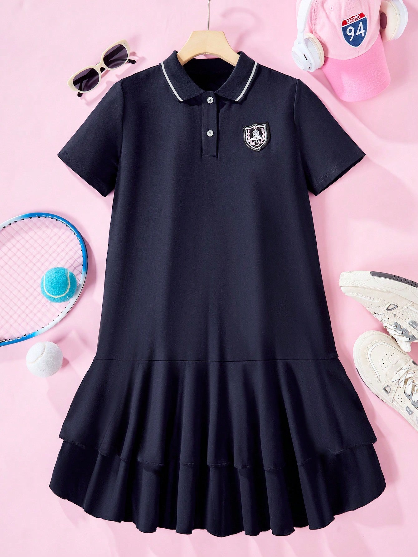 فتاة مراهقة كلية نمط البولو الرقبة فستان صيفي عارض مريح بأكمام قصيرة للسفر