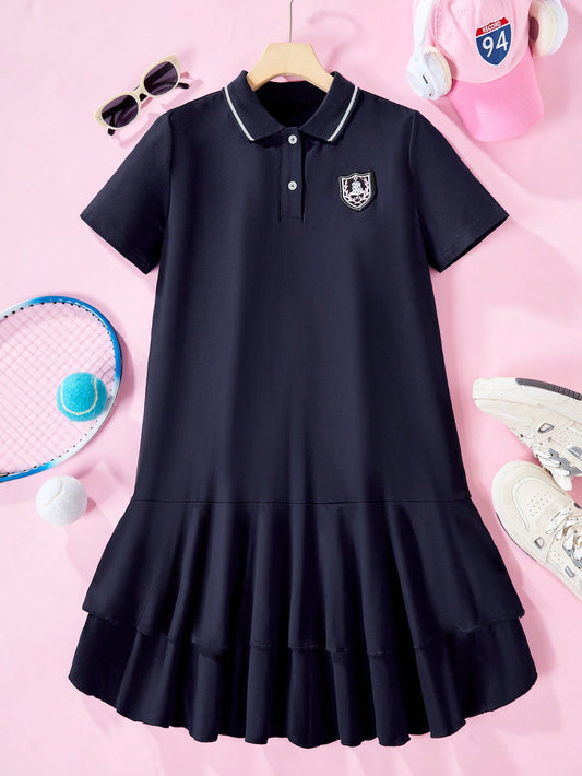فتاة مراهقة كلية نمط البولو الرقبة فستان صيفي عارض مريح بأكمام قصيرة للسفر
